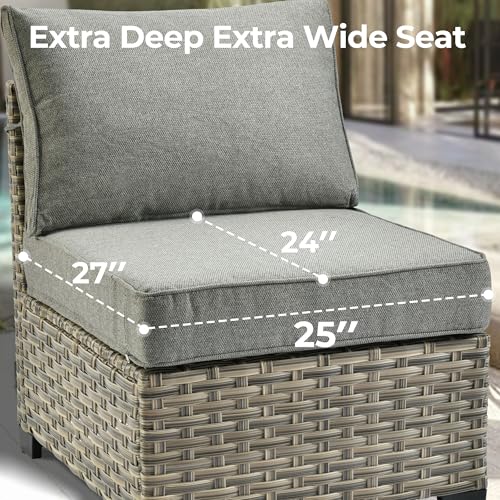 Outdoor Sectional Patio Furniture Set with Fire Pit Table,15 Pieces Wicker Conversation Sets L Shaped Couch,Extra Deep Out Door Sofa Outside Furniture with Swivel Chairs Ottoman,Charcoal Gray