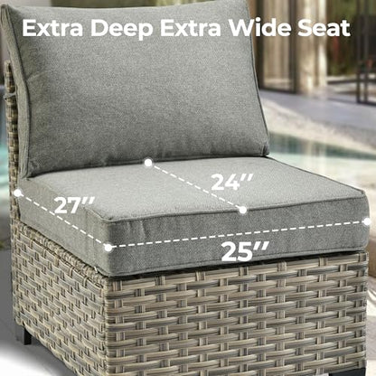Outdoor Sectional Patio Furniture Set with Fire Pit Table,15 Pieces Wicker Conversation Sets L Shaped Couch,Extra Deep Out Door Sofa Outside Furniture with Swivel Chairs Ottoman,Charcoal Gray