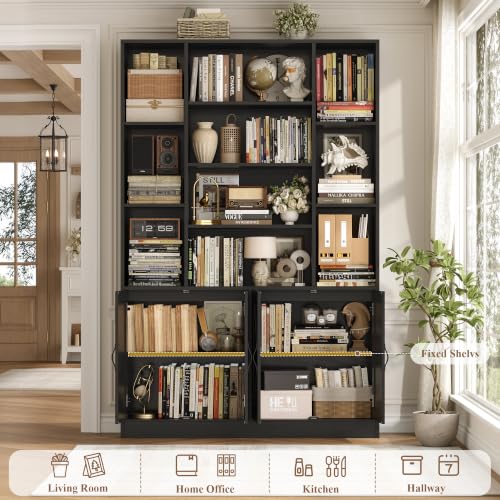 72" Tall Bookshelf, Large Farmhouse Bookcase with Storage, Black, view 6