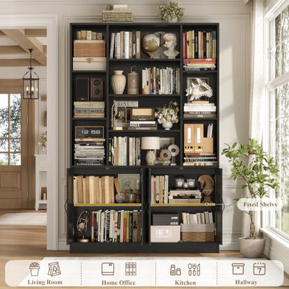 72" Tall Bookshelf, Large Farmhouse Bookcase with Storage, Black, view 6
