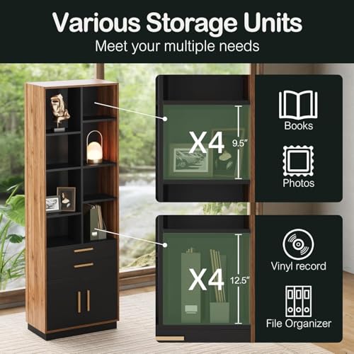 63'' Wood Executive Desk with 7 Drawers, Tall Bookcase, 8 Storage Cubes, view 7