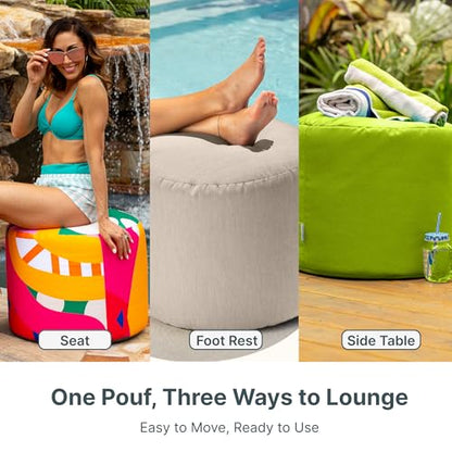 Spring Indoor/Outdoor Bean Bag Pouf Ottoman, Sunbrella Flax