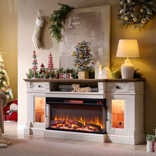 70" Fireplace TV Stand with 36" 3-Sided Glass Electric Fireplace, view 2
