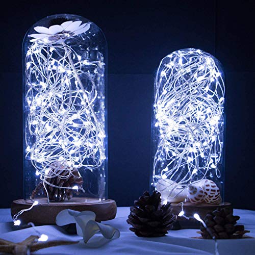 Outdoor Solar String Lights, 2 Pack 33 Feet 100 Led Solar Powered Fairy Lights with 8 Modes Waterproof Decoration Copper Wire Light for Patio Yard Trees Christmas Wedding Party (Pure White)
