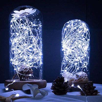 Outdoor Solar String Lights, 2 Pack 33 Feet 100 Led Solar Powered Fairy Lights with 8 Modes Waterproof Decoration Copper Wire Light for Patio Yard Trees Christmas Wedding Party (Pure White)