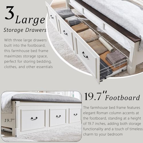 Antique White Farmhouse Bed Frame with Tall Headboard, view 6
