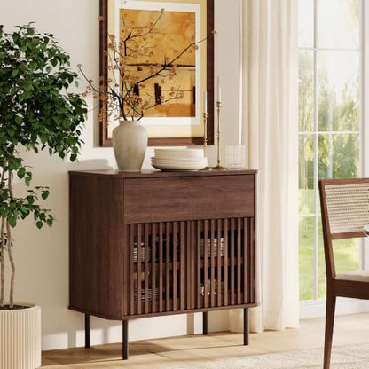 31.5" Tall Modern Sideboard Buffet Cabinet with Storage, Walnut, view 8