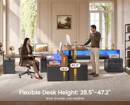 Farmhouse L Shaped Standing Electric Desk with Storage, Black, view 6