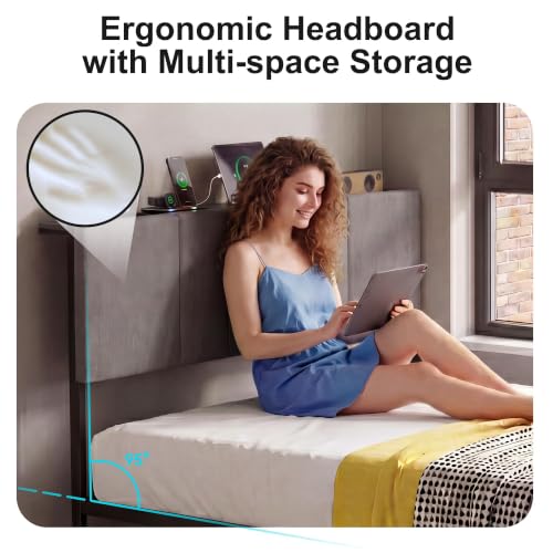 Queen Bed Frame with Charging Station and LED Lights, view 4
