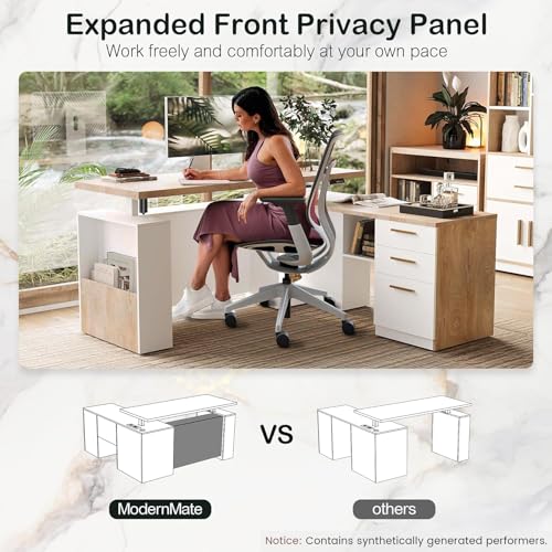 L Shaped Standing Desk with File Drawers, 1.18" One Piece Desktop, view 4