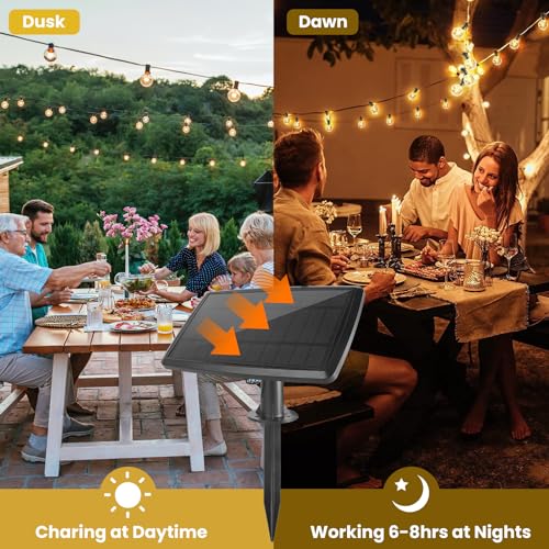 Yusist 100FT Solar String Lights Outdoor Waterproof with Remote, G40 Solar Powered String Lights with 30+2 LED Shatterproof Bulbs, Dimmable Solar Patio Hanging Lights for Outside Backyard Party