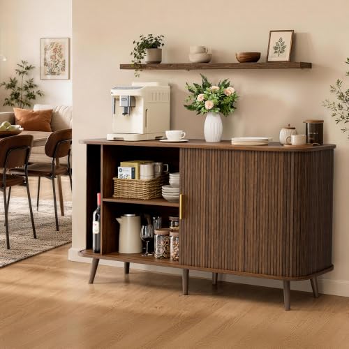 55" Sideboard Buffet Cabinet with Storage & Sliding Door, Walnut, view 6