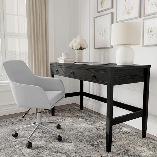Rhett 3 Drawer Home Office Desk with Tapered Legs, Black, view 3