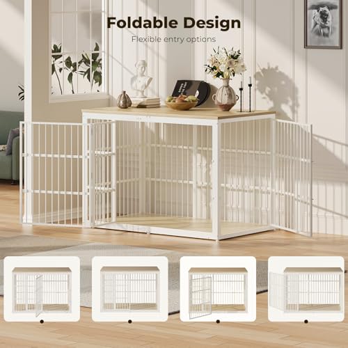 54" Dog Crate Furniture with Foldable Door, Natural Beech, view 3