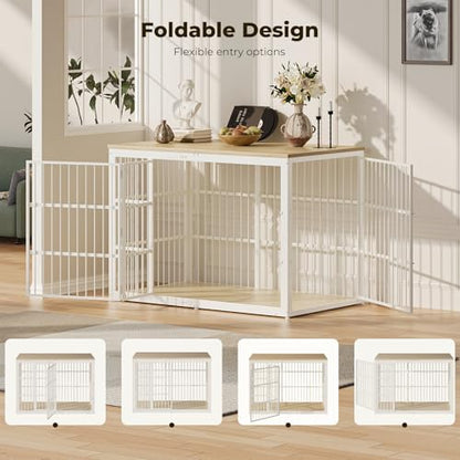54" Dog Crate Furniture with Foldable Door, Natural Beech, view 3
