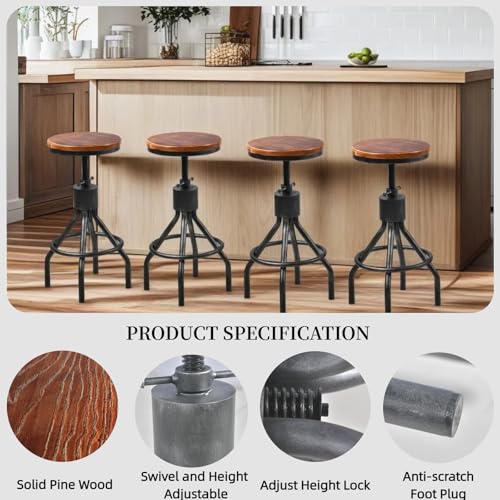 5 Pieces Industrial Bar Table Set Rustic Rectangular Pub Table with Set of 4 Bar Stools for Home& Office Farmhouse Dining Table Set for Kitchen Vintage Coffee Table Set