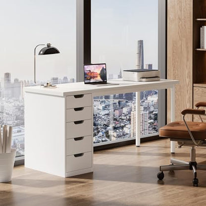 Tribesigns Modern Simple Computer Desk, 47 Inches PC Desk with 5 Reversible Drawers, Rustic Brown Study Writing Table Workstation for Home Office Small Spaces (All White)