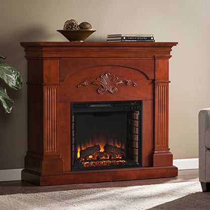 Sicilian Harvest Electric Fireplace - Mahogany - Transitional Design, Brown Glass and Wood - Ideal for Living Room, Bedroom (FE9277)