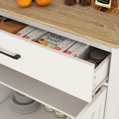Wooden Cabinet 1 Drawer and 2 Doors Storage Cupboard Coffee Bar Sideboard Farmhouse Entryway Organizer Console (White)