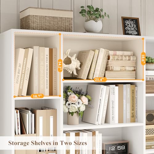 72" Tall Bookshelf, Large Farmhouse Bookcase with Storage, White, view 7
