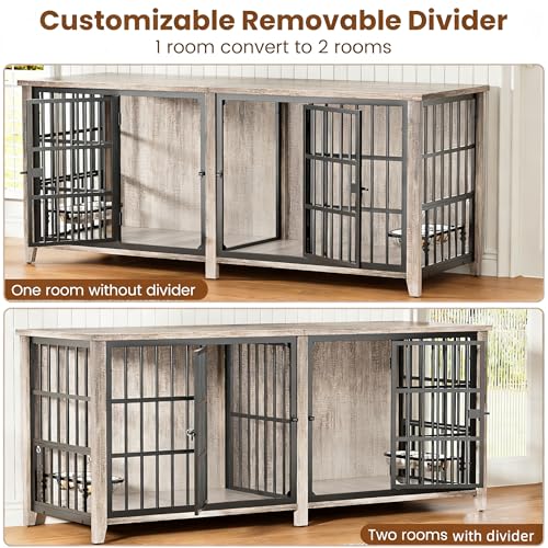 78.84" Dog Crate Furniture for 2 Dogs, Double Wooden Dog Kennel,Grey, view 6