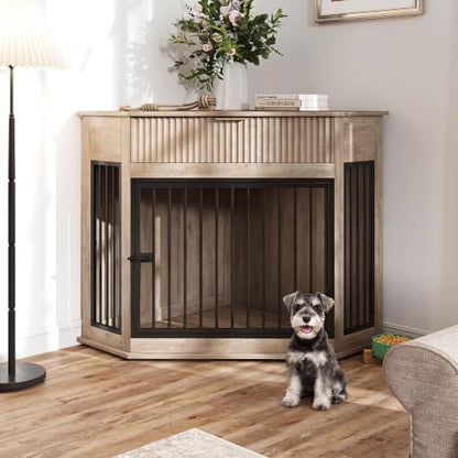 44.6'' Corner Dog Crate Furniture for Small Medium Dog,Grey Oak, view 2