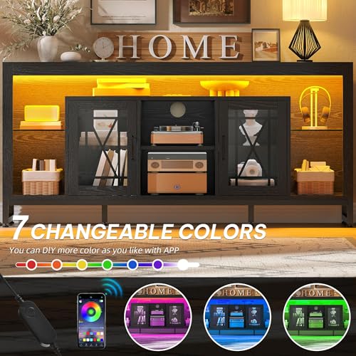 TV Stand for 75 inch TV, Entertainment Center with Storage, Black, view 4