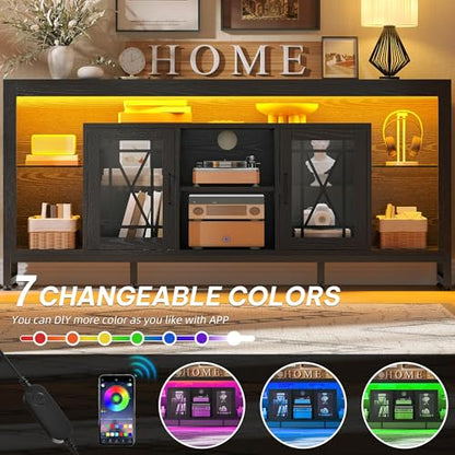 TV Stand for 75 inch TV, Entertainment Center with Storage, Black, view 4