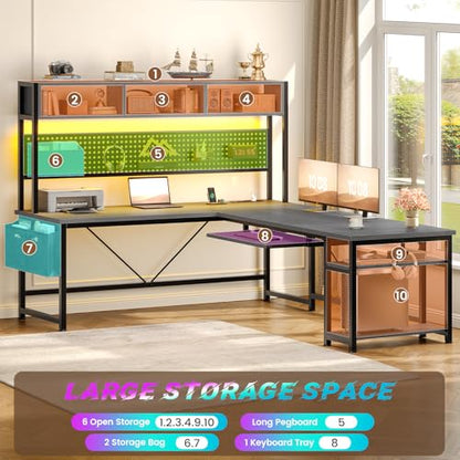 L Shaped Office Desk with Hutch, Reversible 94.5" Computer Desk, view 7