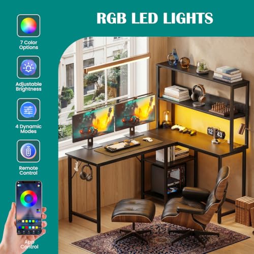 L Shaped Desk, Gaming Desk, LED Lights, 53 Inch, view 5
