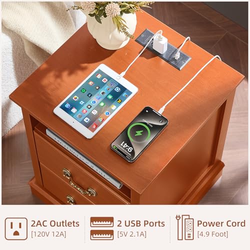 Farmhouse Dresser and Nightstand Sets 3 Piece, Wood 47" Tall 6 Chest of Drawers & Rustic 18" Night Stand Set of 2 with Charging Station, Furniture Dressers Set for Bedroom, Home Living Room