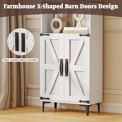 Farmhouse Bookshelf with Storage, 72in Tall Bookcase with Barn Door, view 6