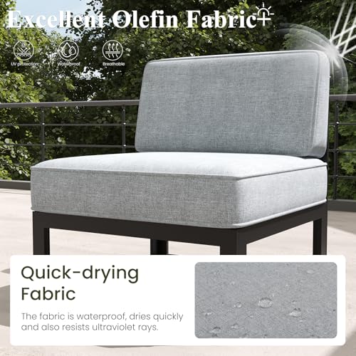 Large Aluminum Patio Furniture Set with Fire Pit Table, 11 Pieces Modern Outdoor Conversation Set Sectional Metal Sofa Set with Olefin Cushion