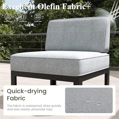 Large Aluminum Patio Furniture Set with Fire Pit Table, 11 Pieces Modern Outdoor Conversation Set Sectional Metal Sofa Set with Olefin Cushion