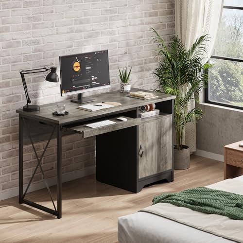 47-Inch Office Desk with Storage Cabinet & Keyboard Tray, Grey, view 7