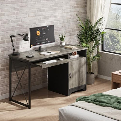 47-Inch Office Desk with Storage Cabinet & Keyboard Tray, Grey, view 7