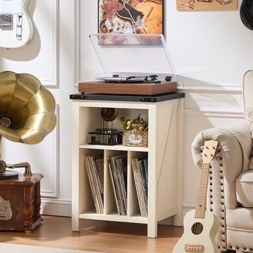 Record Player Stand with Vinyl Record Storage,White, view 5