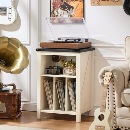 Record Player Stand with Vinyl Record Storage,White, view 5