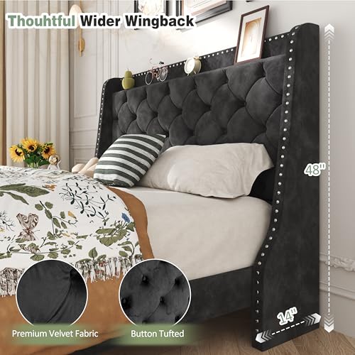 Queen Bed Frame with Storage Headboard, view 4