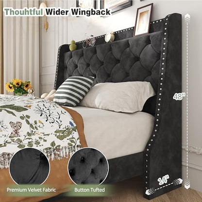 Queen Bed Frame with Storage Headboard, view 4