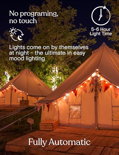 Ambience Pro – Solar Power Remote Control Outdoor String Lights with Edison Bulbs – Shatterproof, Commercial Grade LED Waterproof Patio Lights – 1W, 3,000K, Hanging, 27 ft