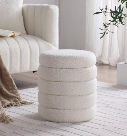 Modern Round Ottoman with Soft Padded Seat, Storage Vanity Chairs for Makeup, Upholstered Footrest Stool Ottoman Foot Stool for Living Room, Bedroom