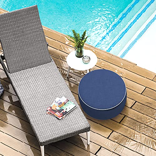 Outdoor/Indoor Inflatable Ottoman, All Weather Water-Repellent Round Footrest Stool with Handle, D21”x H9” Portable Pouf for Patio Garden Camping or Home-Navy Textured