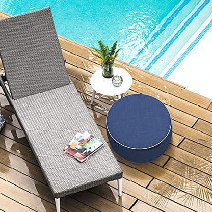 Outdoor/Indoor Inflatable Ottoman, All Weather Water-Repellent Round Footrest Stool with Handle, D21”x H9” Portable Pouf for Patio Garden Camping or Home-Navy Textured