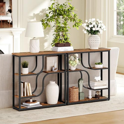 29.5" Console Table, 5-Tier Narrow Entryway Table, Behind Couch Table with Storage Shelves, Sofa Table for Hallway, Living Rooms, Entryway, Rustic Brown and Black BF69XG01