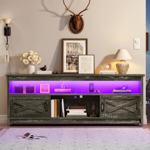 66 Inch TV Stand with Power Outlets for 75" TVs, Dark Grey Oak, view 4