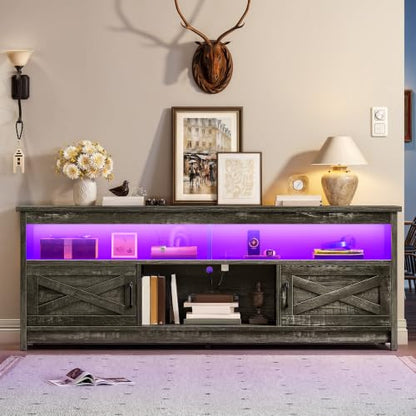 66 Inch TV Stand with Power Outlets for 75" TVs, Dark Grey Oak, view 4