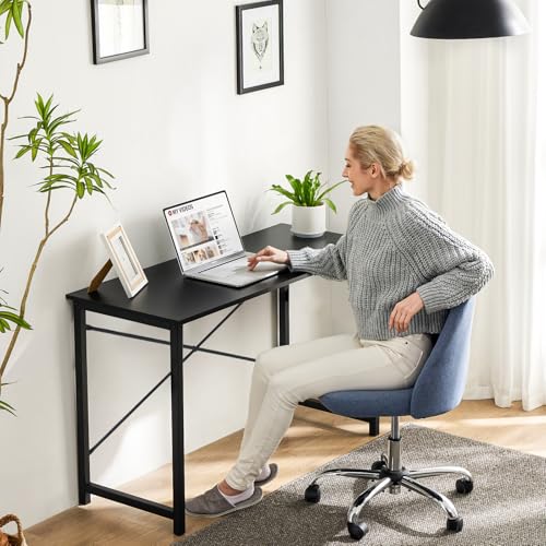 Computer Office Desk 55 Inch Student Study Writing Work with Metal Frame Wood Tabletop Modern Simple PC Home Bedroom Table - Black, Sturdy Compact Desk for Laptop, Study, Gaming