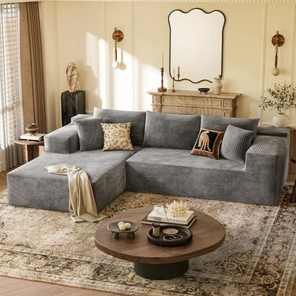Boneless Couches for Living Room, 108" Sectional Modular Sectional Sofa with Deep Seat, Cloud Comfy Couch with L-Shape Chaise, Easy Assembly (Corduroy, Gray)