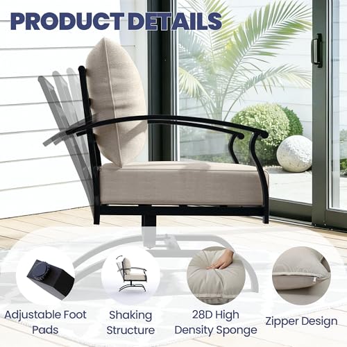Patio Furniture Set,4 Piece Metal Outdoor Patio Furniture Set,All Weather Modern Patio Conversation Sets w/3 Seater Sofa,2 Single Sofas and Coffee Table for Balcony Deck,Sand